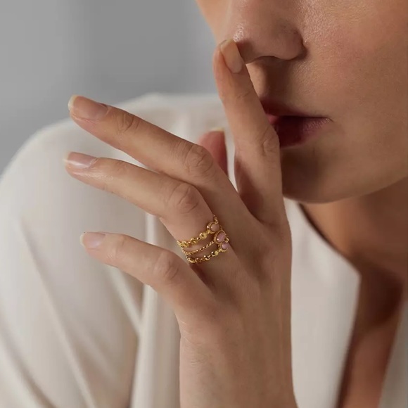 18K Gold Plated Dialogite Stone Ring - Picture 8 of 13